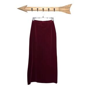 Betty Hanson | Red Velvet Velour Maxi Skirt Side Slits Size 6 Vintage Christmas